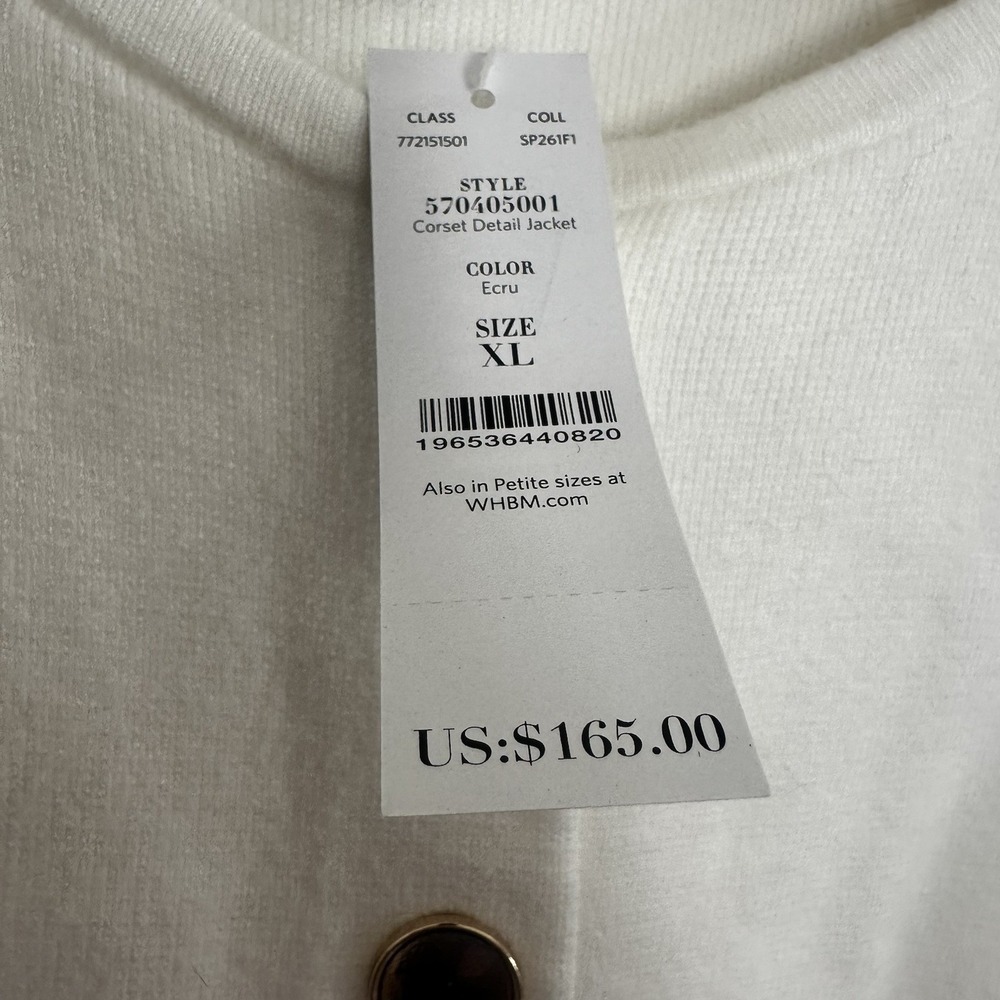 White House Black Market Cardigan Sweater NWT‎ Style Corset Detail White XL $165 - Picture 2 of 13